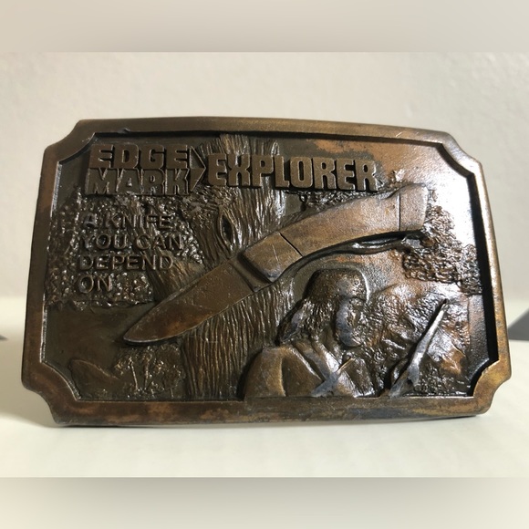 Vintage 1977 Edge Mark Explorer “A Knife You Can Depend On” Belt Buckle - Picture 3 of 7
